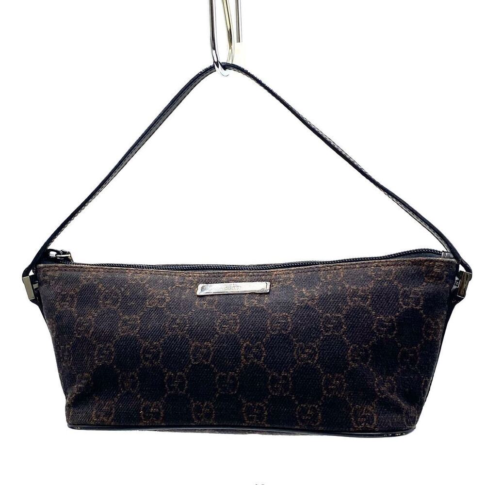 GUCCI GG Canvas Accessory Clutch Handbag Brown